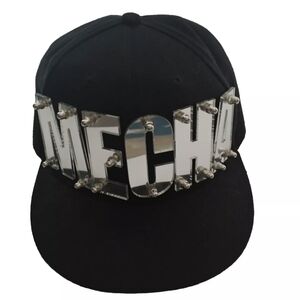 MECHA Black Snap Back Cap Flat Brim with Mirrored Letters